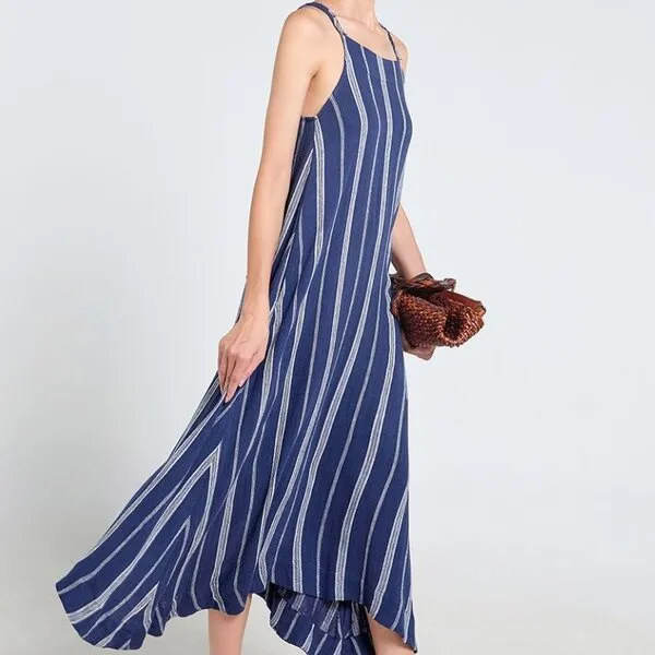 Váy Maxi Nữ F2 Fashion & Freedom Tender Drit Striped Dark Blue Linen Dress DT-D685-XDS-S-1024 Màu Xanh Đen Size S