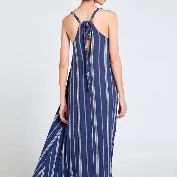 Váy Maxi Nữ F2 Fashion & Freedom Tender Drit Striped Dark Blue Linen Dress DT-D685-XDS-S-1024 Màu Xanh Đen Size S