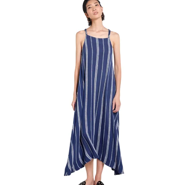 Váy Maxi Nữ F2 Fashion & Freedom Tender Drit Striped Dark Blue Linen Dress DT-D685-XDS-S-1024 Màu Xanh Đen Size S