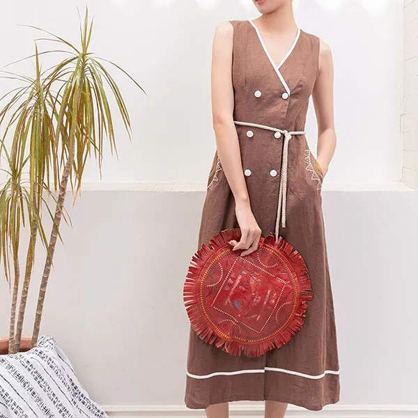 Váy Midi F2 Fashion & Freedom Linen D841-ND-S-0325 Màu Nâu Đậm Size S