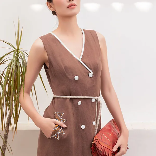 Váy Midi F2 Fashion & Freedom Linen D841-ND-S-0325 Màu Nâu Đậm Size S