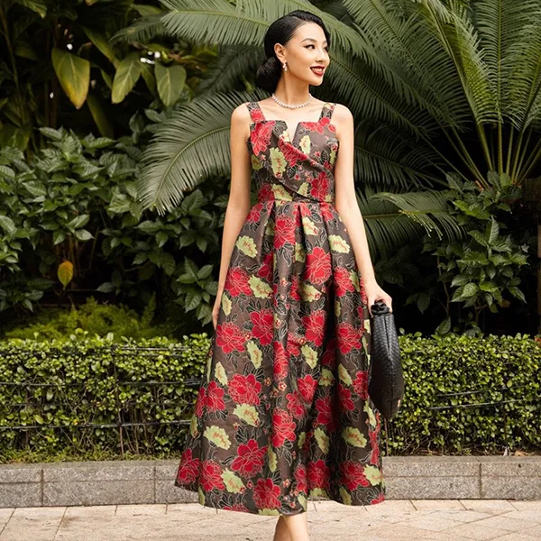 Váy Nữ F2 Fashion & Freedom Gấm Hoa Đỏ Starry Nights D782-HD-S-1223 Màu Đỏ Size S