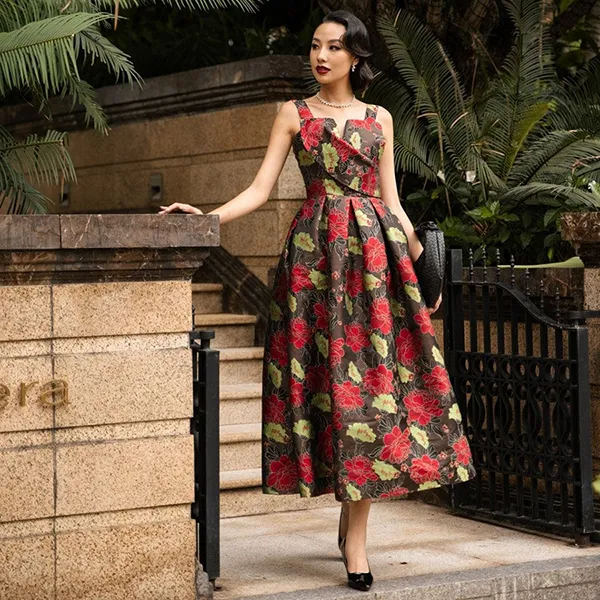 Váy Nữ F2 Fashion & Freedom Gấm Hoa Đỏ Starry Nights D782-HD-S-1223 Màu Đỏ Size S