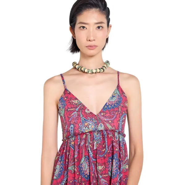 Váy Nữ F2 Fashion & Freedom Linen Tender Drit D837-DO TC-S-0525 Màu Đỏ Hoạ Tiết Size S