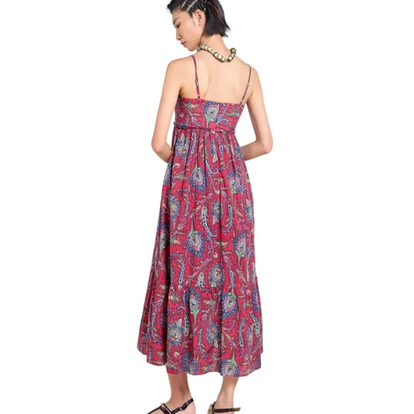 Váy Nữ F2 Fashion & Freedom Linen Tender Drit D837-DO TC-S-0525 Màu Đỏ Hoạ Tiết Size S