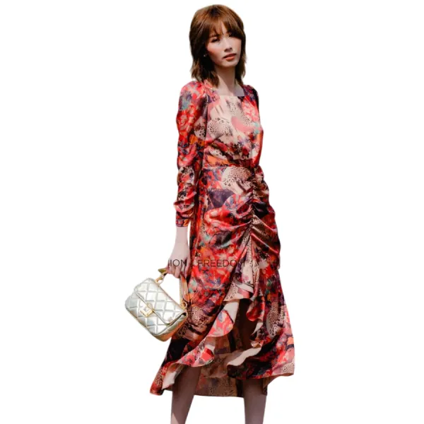 Váy Nữ F2 Fashion & Freedom Silk Hương Mùa Hè D601-DH-S-0422 Màu Đỏ Hoa Size S
