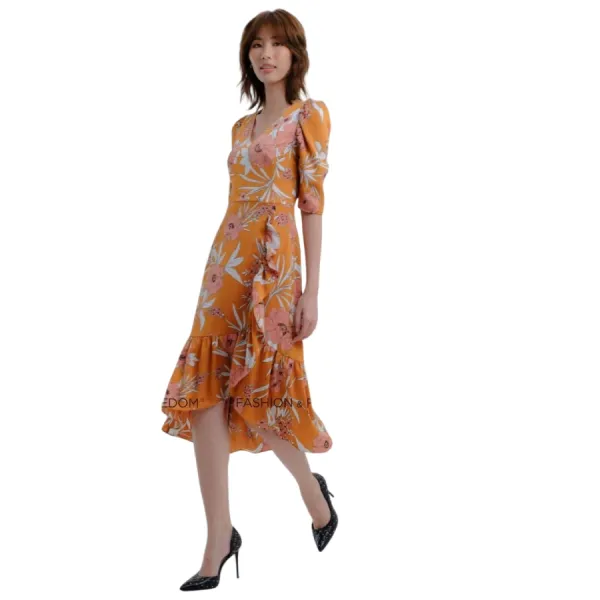 Váy Nữ F2 Fashion & Freedom Silk Hương Mùa Hè D604-CH-S-0422 Màu Cam Hoa Size S