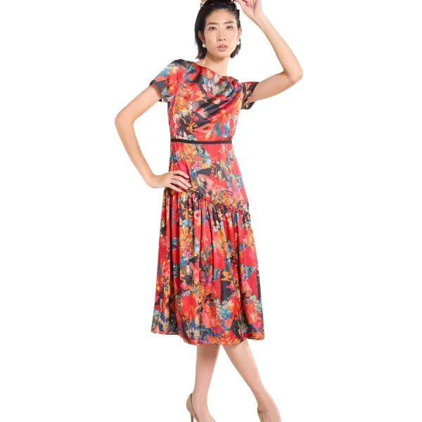 Váy Nữ F2 Fashion & Freedom Silk Tender Drit D341-DO CAM-S-0425 Màu Đỏ Cam Size S