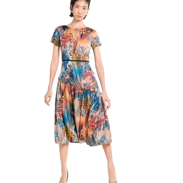 Váy Nữ F2 Fashion & Freedom Silk Tender Drit D341-XHC-S-0425 Màu Xanh Hoa Cam Size S
