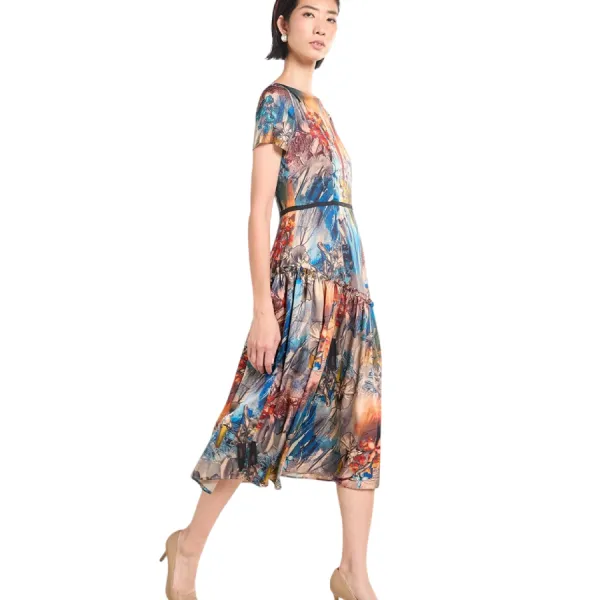 Váy Nữ F2 Fashion & Freedom Silk Tender Drit D341-XHC-S-0425 Màu Xanh Hoa Cam Size S