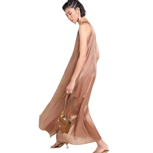 Váy Nữ F2 Fashion & Freedom Silk Tender Drit DT-D675-NN-S-0525 Màu Nâu Nhạt Size S