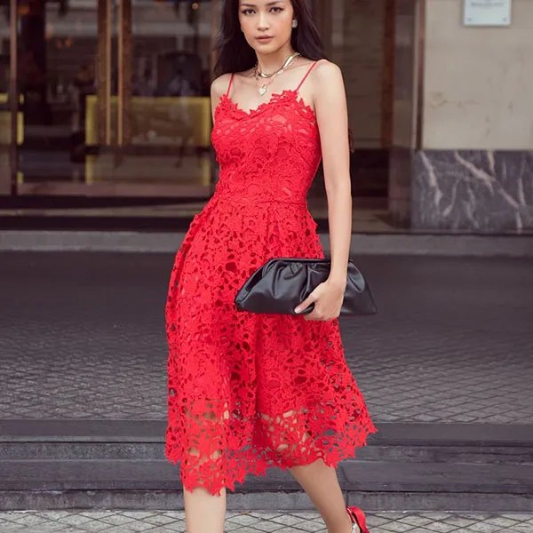 Váy Ren Xòe Nữ F2 Fashion & Freedom City Girls D564-D-S-1221 Màu Đỏ Size S