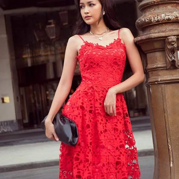 Váy Ren Xòe Nữ F2 Fashion & Freedom City Girls D564-D-S-1221 Màu Đỏ Size S