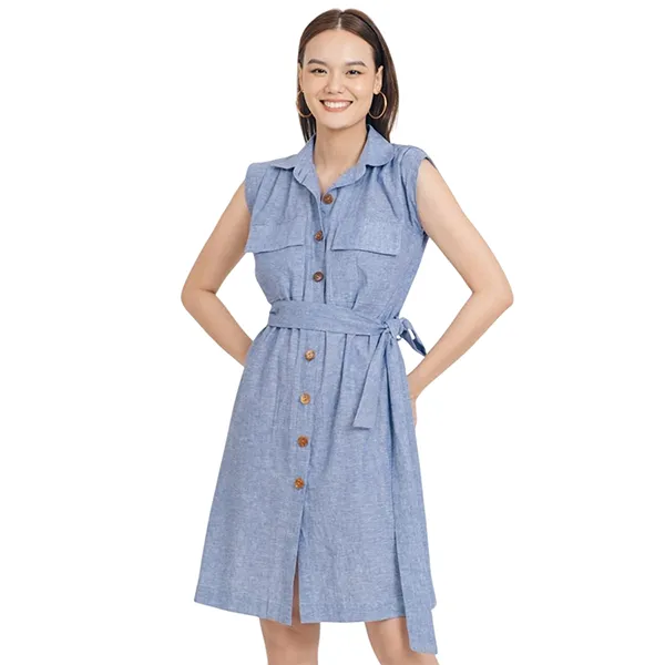 Váy Sơ Mi Nữ F2 Fashion & Freedom Brighter Day Greyish Blue Linen Dress D562-XX-S-1121 Màu Xanh Xám Size S