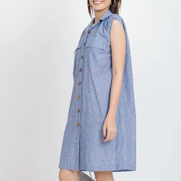 Váy Sơ Mi Nữ F2 Fashion & Freedom Brighter Day Greyish Blue Linen Dress D562-XX-S-1121 Màu Xanh Xám Size S