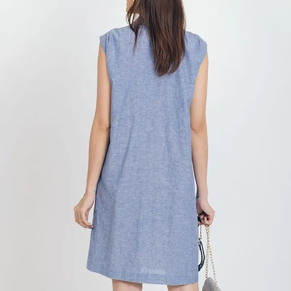 Váy Sơ Mi Nữ F2 Fashion & Freedom Brighter Day Greyish Blue Linen Dress D562-XX-S-1121 Màu Xanh Xám Size S
