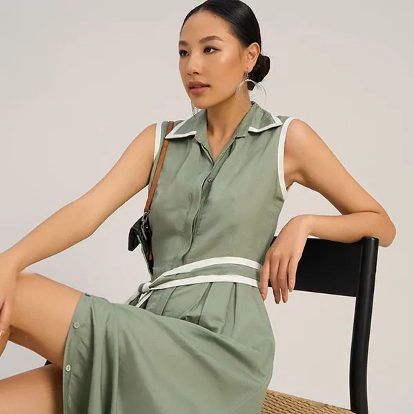 Váy Sơ Mi Nữ F2 Fashion & Freedom Linen The Art Of Styling D759-XLM-S-0923 Màu Xanh Lá Mạ Size S