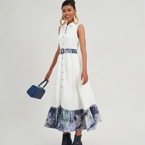 Váy Sơ Mi Nữ F2 Fashion & Freedom Modern Women's White Linen Dress D767-T-S-0923 Màu Trắng Size S