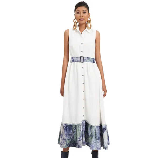 Váy Sơ Mi Nữ F2 Fashion & Freedom Modern Women's White Linen Dress D767-T-S-0923 Màu Trắng Size S