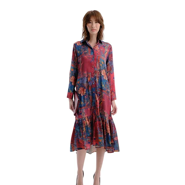 Váy Sơ Mi Nữ F2 Fashion & Freedom Red Silk Dress With Summer Scent Pattern D558-D-S-1021 Màu Đỏ Size S