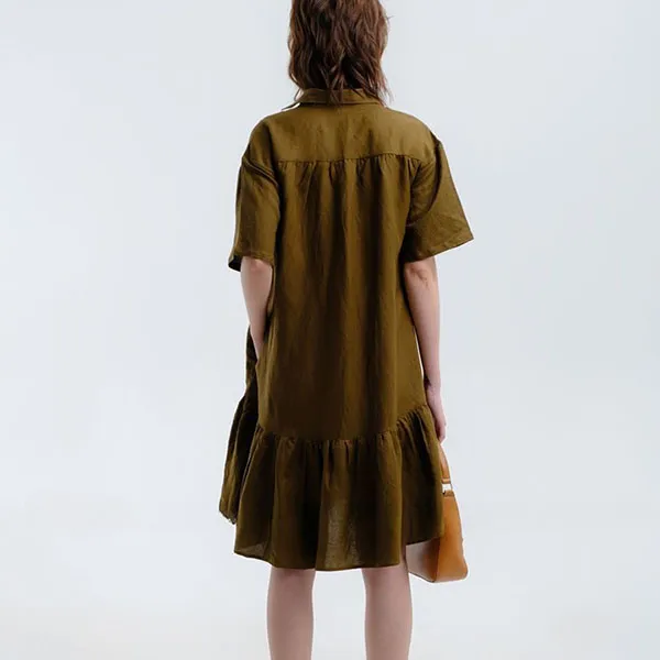 Váy Suông Nữ F2 Fashion & Freedom Brown And Yellow Linen Dress For Summer D597-NV-S-0322 Màu Nâu - Vàng Size S