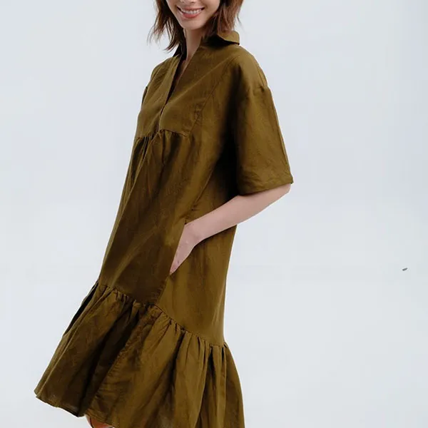Váy Suông Nữ F2 Fashion & Freedom Brown And Yellow Linen Dress For Summer D597-NV-S-0322 Màu Nâu - Vàng Size S