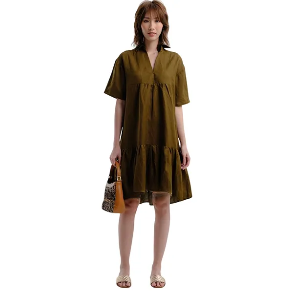 Váy Suông Nữ F2 Fashion & Freedom Brown And Yellow Linen Dress For Summer D597-NV-S-0322 Màu Nâu - Vàng Size S