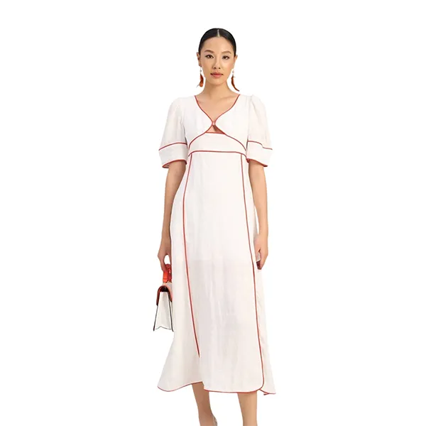 Váy Suông Nữ F2 Fashion & Freedom Women's White Linen Dress The Art Of Styling D763-T-S-0923 Màu Trắng Đỏ Size S