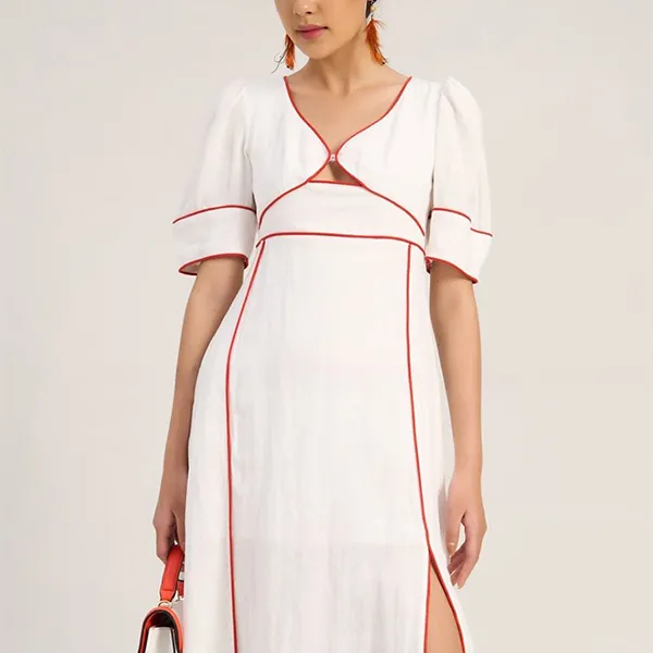 Váy Suông Nữ F2 Fashion & Freedom Women's White Linen Dress The Art Of Styling D763-T-S-0923 Màu Trắng Đỏ Size S