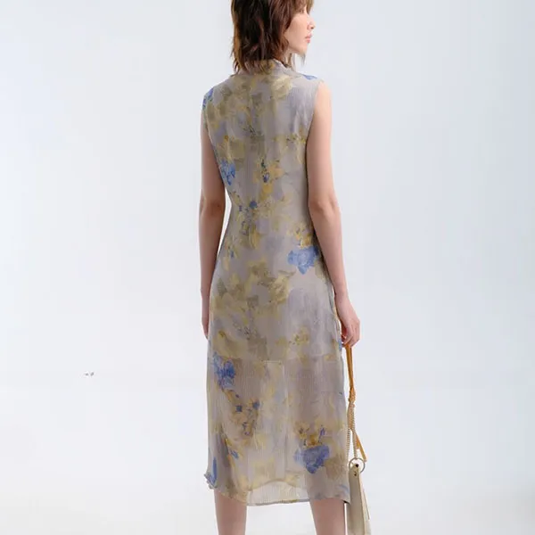 Váy Suông Nữ F2 Fashion & Freedom Yellow Silk Dress With Summer Fragrance Pattern D584-VSX-S-0222 Màu Vàng - Xanh Size S