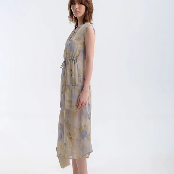 Váy Suông Nữ F2 Fashion & Freedom Yellow Silk Dress With Summer Fragrance Pattern D584-VSX-S-0222 Màu Vàng - Xanh Size S