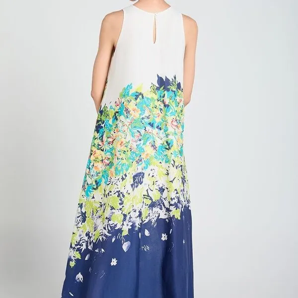 Váy Xòe Nữ F2 Fashion & Freedom Blue Linen Dress With Pattern A Touch Of Effortless Elegance DT-D675-XHT-S-0924 Màu Xanh Họa Tiết Size S