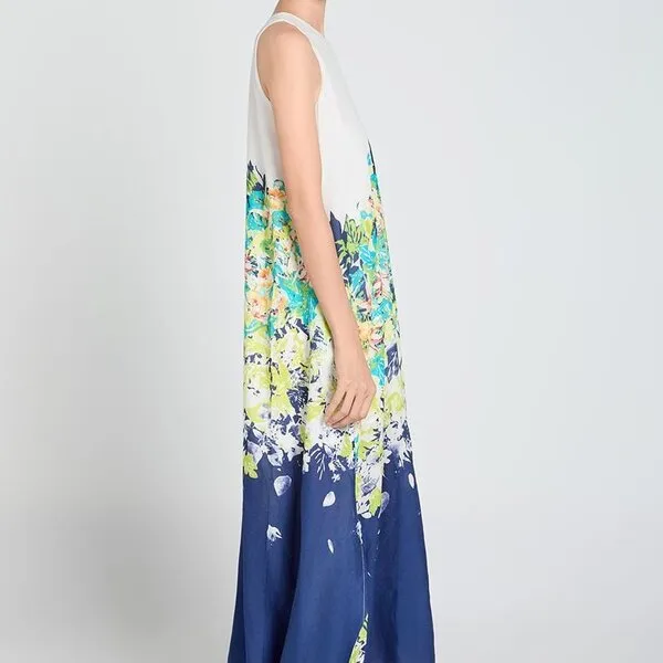 Váy Xòe Nữ F2 Fashion & Freedom Blue Linen Dress With Pattern A Touch Of Effortless Elegance DT-D675-XHT-S-0924 Màu Xanh Họa Tiết Size S