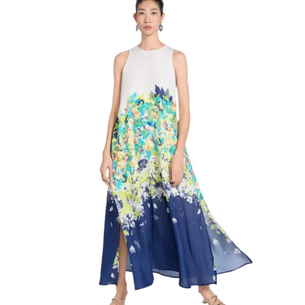 Váy Xòe Nữ F2 Fashion & Freedom Blue Linen Dress With Pattern A Touch Of Effortless Elegance DT-D675-XHT-S-0924 Màu Xanh Họa Tiết Size S