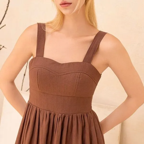 Váy Xòe Nữ F2 Fashion & Freedom Brown Linen Dress D832-NAU-S-0924 Màu Nâu Size S