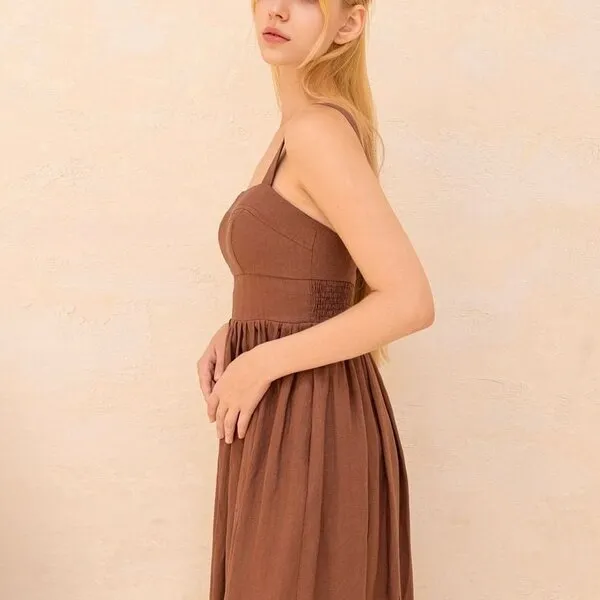 Váy Xòe Nữ F2 Fashion & Freedom Brown Linen Dress D832-NAU-S-0924 Màu Nâu Size S