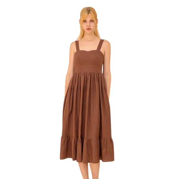 Váy Xòe Nữ F2 Fashion & Freedom Brown Linen Dress D832-NAU-S-0924 Màu Nâu Size S