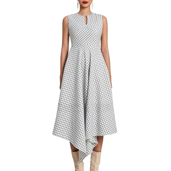 Váy Xòe Nữ F2 Fashion & Freedom Golden Girl White Plaid Linen Dress D769-TCR-S-0923 Màu Trắng Size S