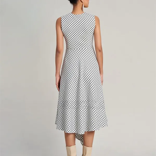 Váy Xòe Nữ F2 Fashion & Freedom Golden Girl White Plaid Linen Dress D769-TCR-S-0923 Màu Trắng Size S