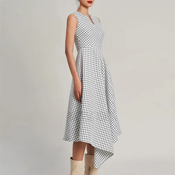 Váy Xòe Nữ F2 Fashion & Freedom Golden Girl White Plaid Linen Dress D769-TCR-S-0923 Màu Trắng Size S