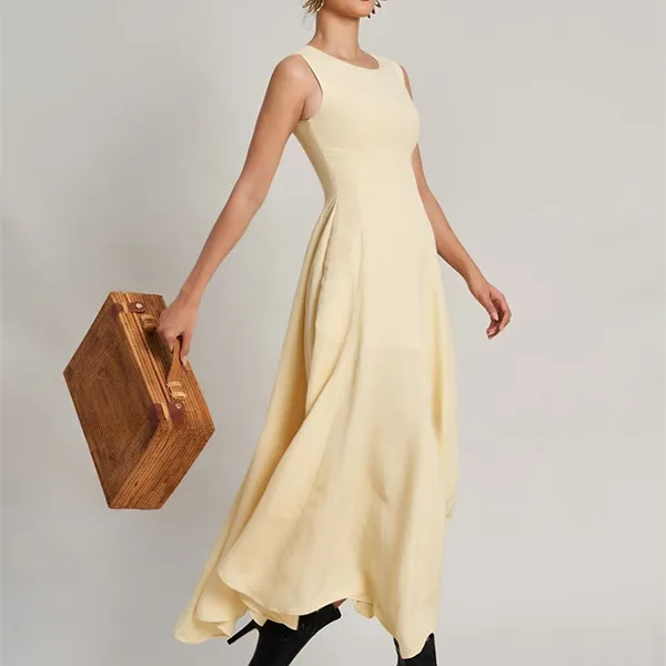 Váy Xòe Nữ F2 Fashion & Freedom Golden Girl Women's Linen Dress D770-V-S-0923 Màu Vàng Size S
