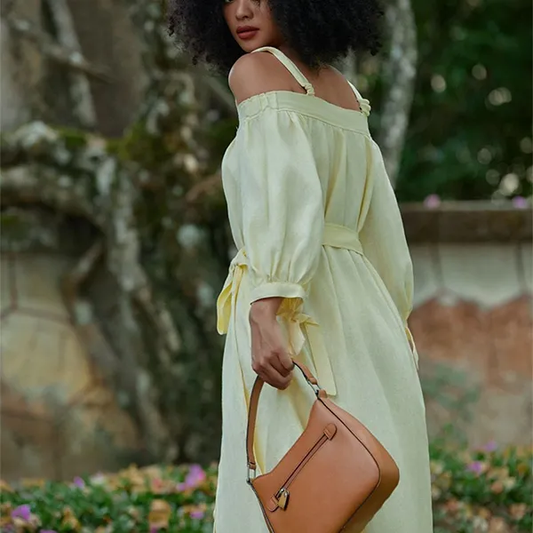 Váy Xòe Nữ F2 Fashion & Freedom Into The Wood Yellow Linen Dress D420-V-S-0524 Màu Vàng Size S