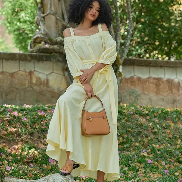 Váy Xòe Nữ F2 Fashion & Freedom Into The Wood Yellow Linen Dress D420-V-S-0524 Màu Vàng Size S