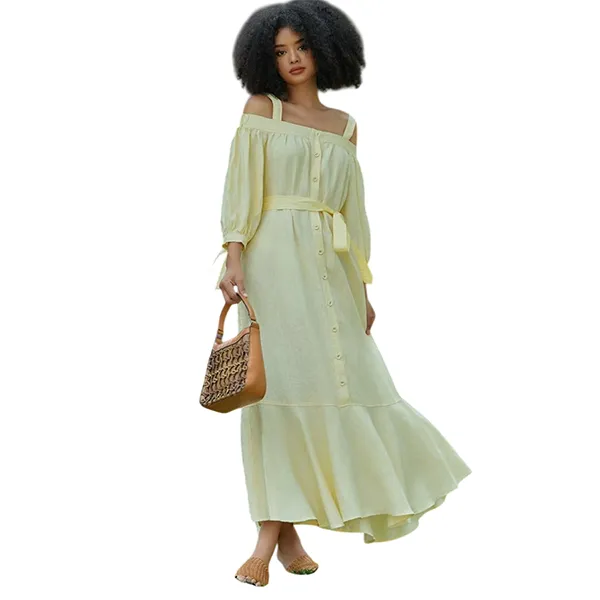 Váy Xòe Nữ F2 Fashion & Freedom Into The Wood Yellow Linen Dress D420-V-S-0524 Màu Vàng Size S