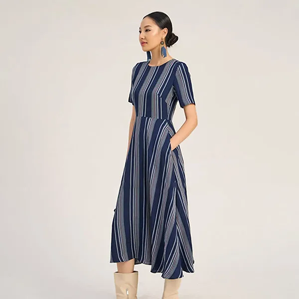 Váy Xòe Nữ F2 Fashion & Freedom Linen The Art Of Styling D760-XSX-S-0923 Màu Xanh Sọc Xám Size S