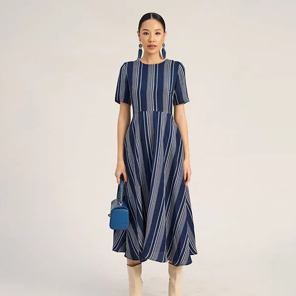 Váy Xòe Nữ F2 Fashion & Freedom Linen The Art Of Styling D760-XSX-S-0923 Màu Xanh Sọc Xám Size S