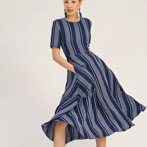 Váy Xòe Nữ F2 Fashion & Freedom Linen The Art Of Styling D760-XSX-S-0923 Màu Xanh Sọc Xám Size S