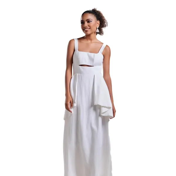 Váy Xòe Nữ F2 Fashion & Freedom White Linen Dress D812-TRANG-S-0724 Màu Trắng Size S