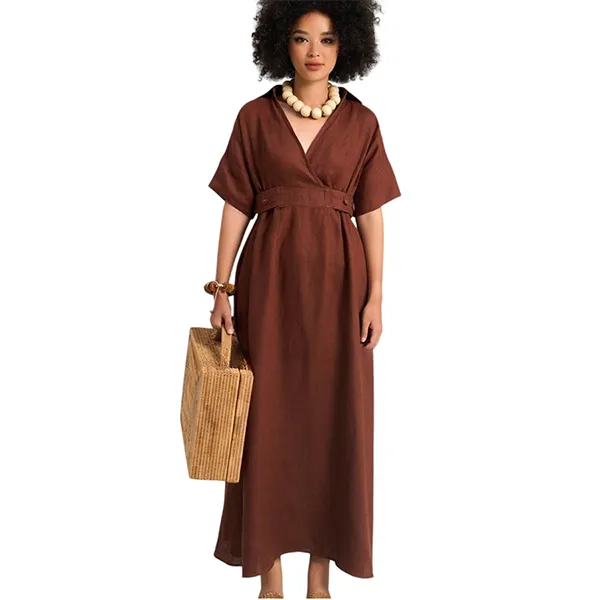 Váy Xòe Nữ F2 Fashion & Freedom Women's Brown Linen Dress Free Color D742-N-S-0723 Màu Nâu Size S