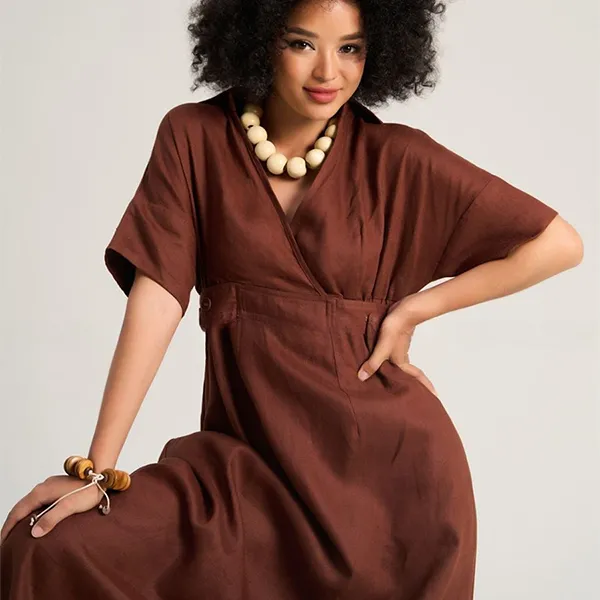 Váy Xòe Nữ F2 Fashion & Freedom Women's Brown Linen Dress Free Color D742-N-S-0723 Màu Nâu Size S